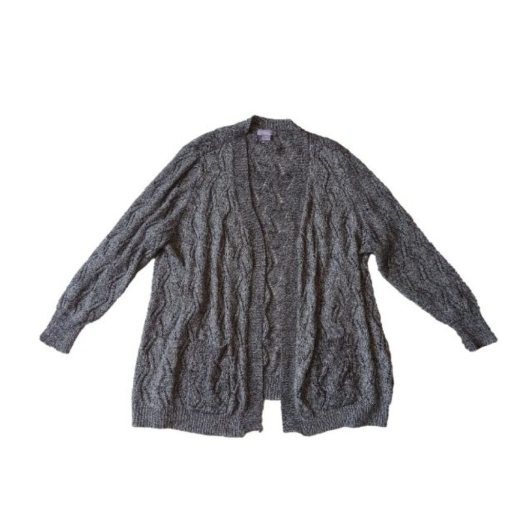 Laura Scott Gray and Silver Plus Size Marled Knit Open Front Cardigan Women's 2X